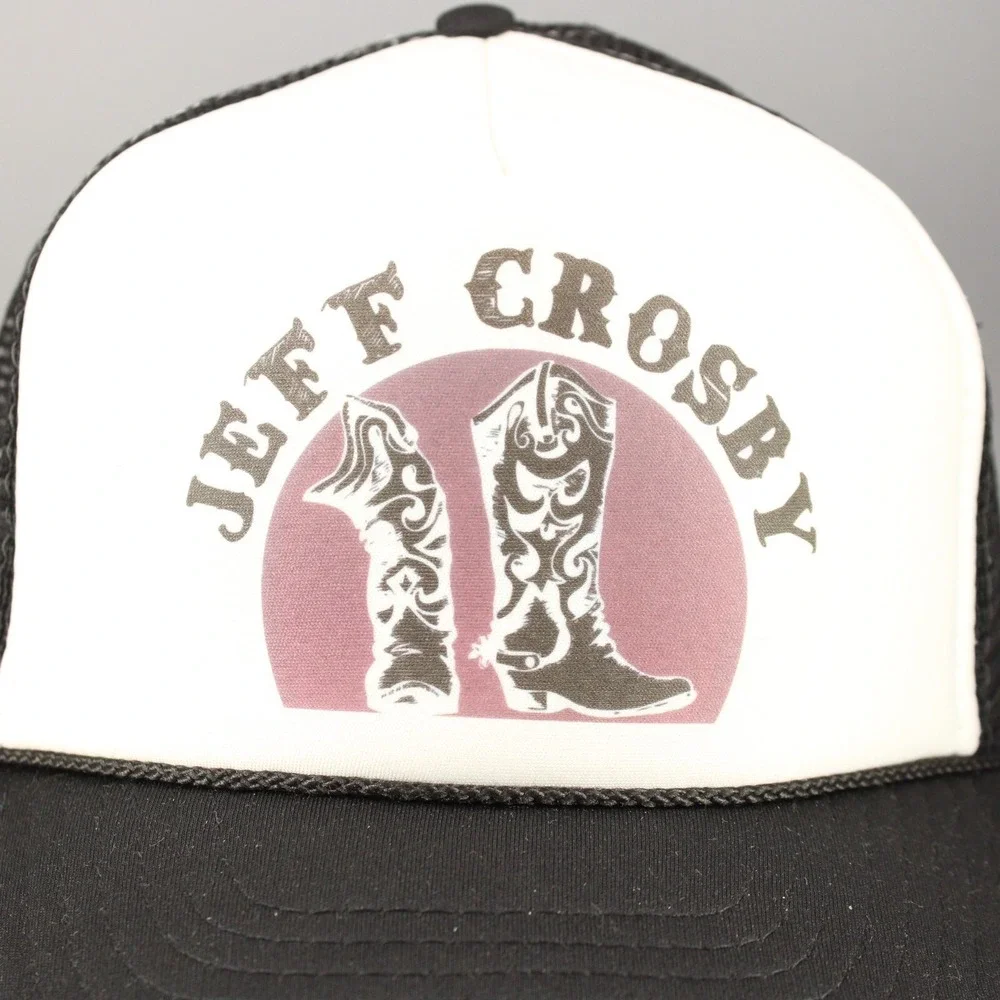 VINTAGE Jeff Crosby Hat‎ Cap Foam Snapback Trucker Black White Country Rock